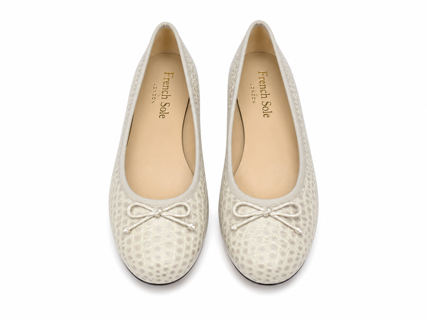 French Sole Womens Maddox Croc Embossed Leather Ballet Pumps in Off White