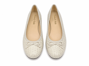 French Sole Womens Maddox Croc Embossed Leather Ballet Pumps in Off White