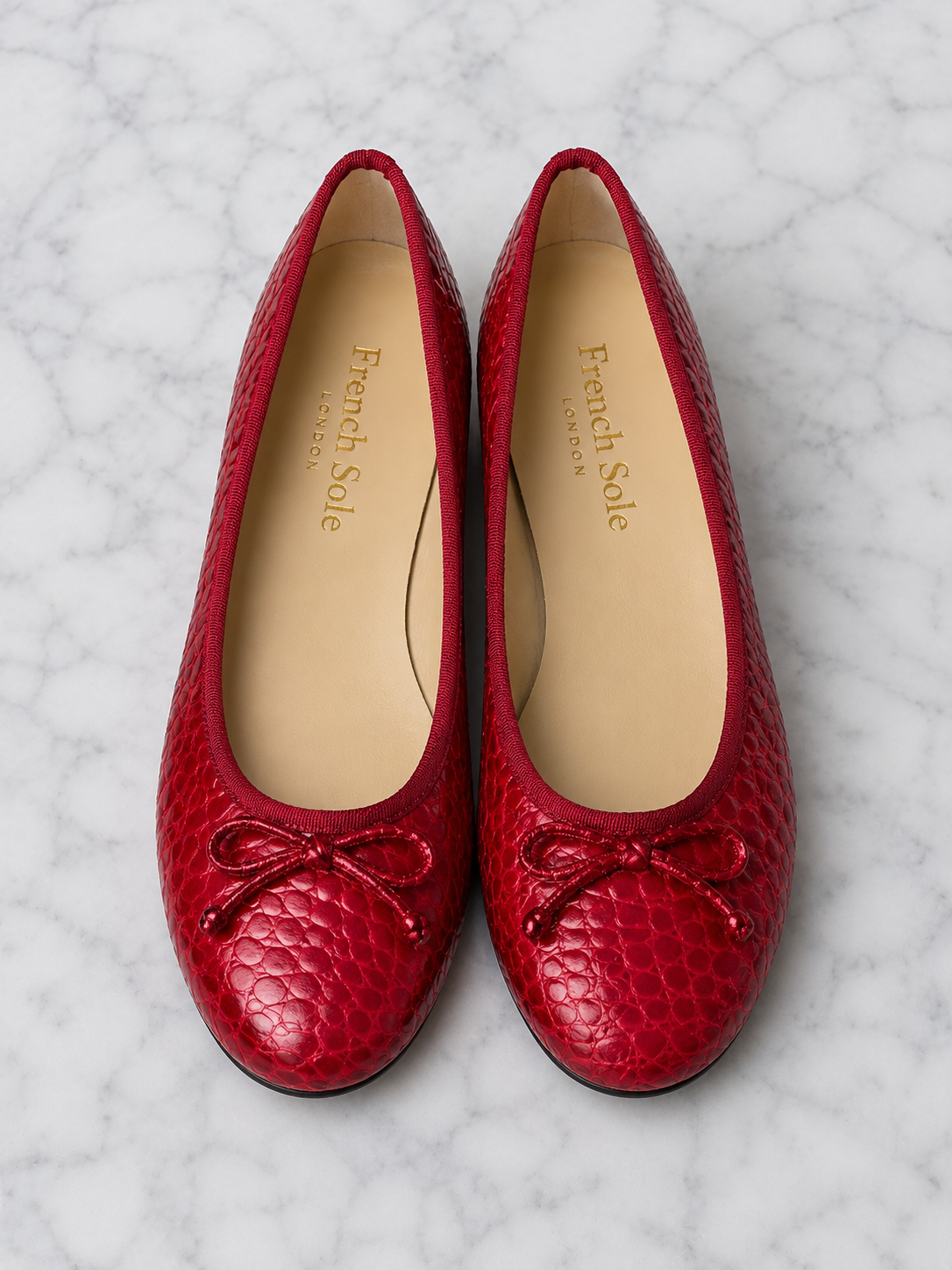 French Sole Womens Maddox Croc Embossed Leather Ballet Pumps in Red