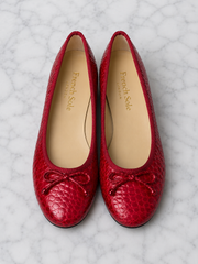 French Sole Womens Maddox Croc Embossed Leather Ballet Pumps in Red