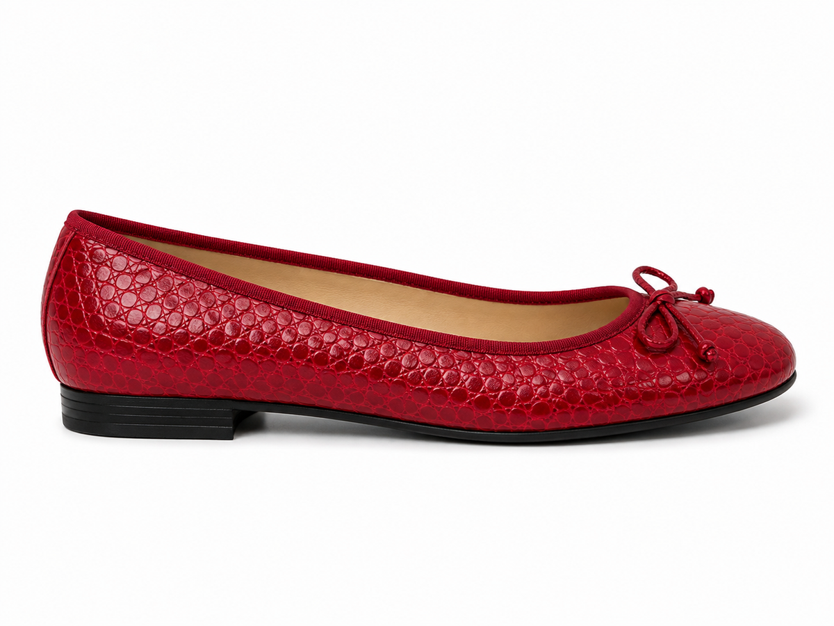 French Sole Womens Maddox Croc Embossed Leather Ballet Pumps in Red