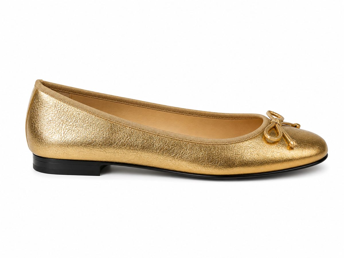 French Sole Womens Maddox Metallic Leather Ballet Pumps in Gold