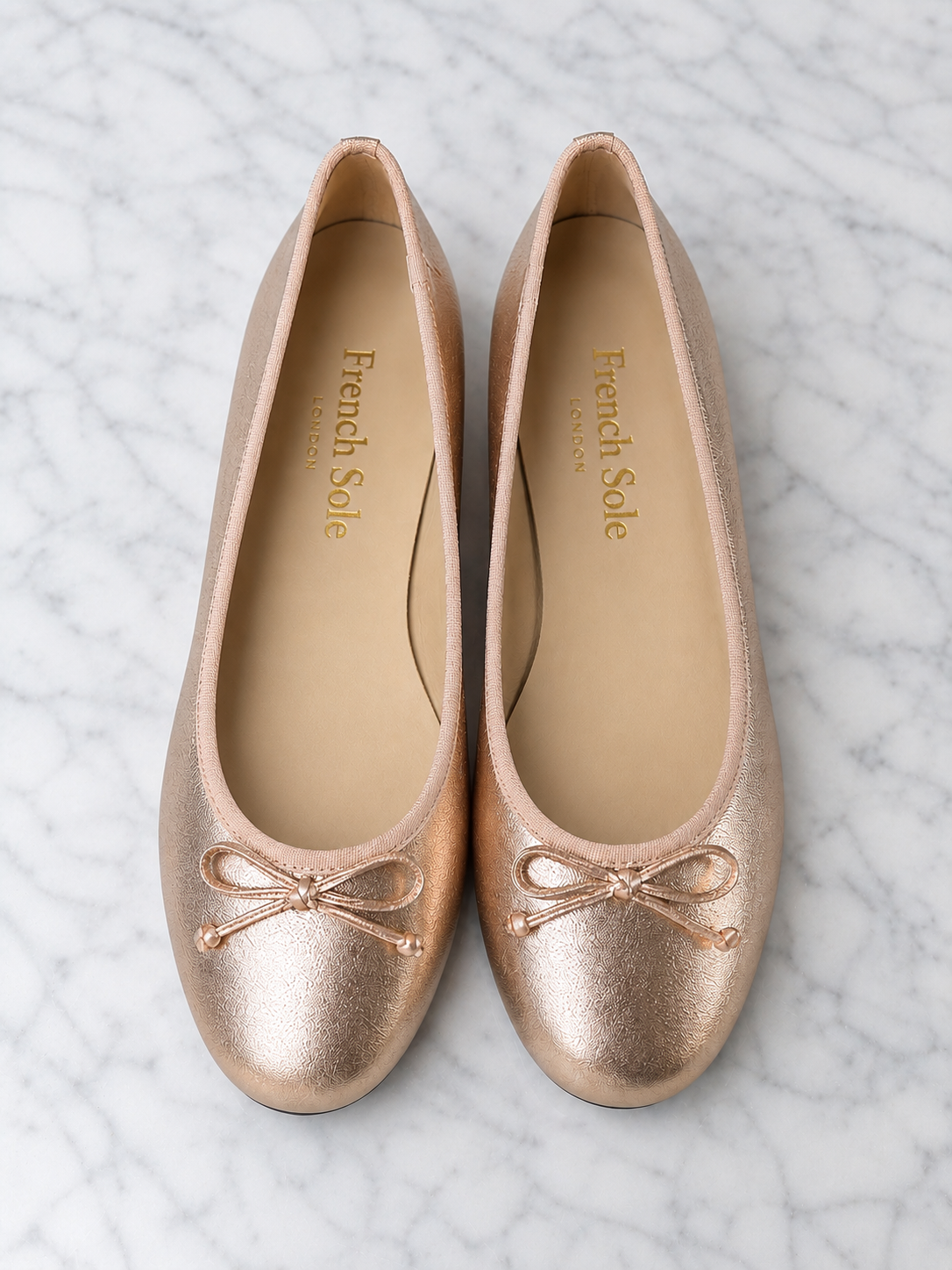 French Sole Womens Maddox Metallic Leather Ballet Pumps in Rose Gold