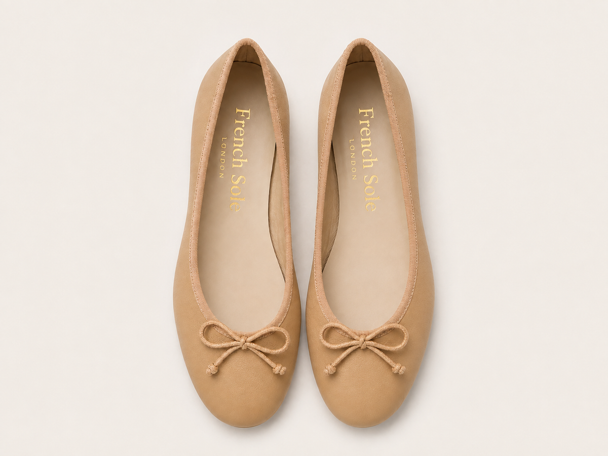 French Sole Womens Maddox Leather Ballet Pumps in Beige