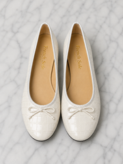 French Sole Womens Maddox Croc Embossed Leather Ballet Pumps in White