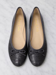 French Sole Womens Maddox Croc Embossed Leather Ballet Pumps in Dark Grey