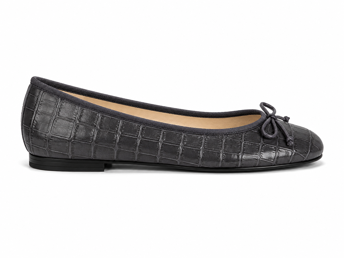French Sole Womens Maddox Croc Embossed Leather Ballet Pumps in Dark Grey