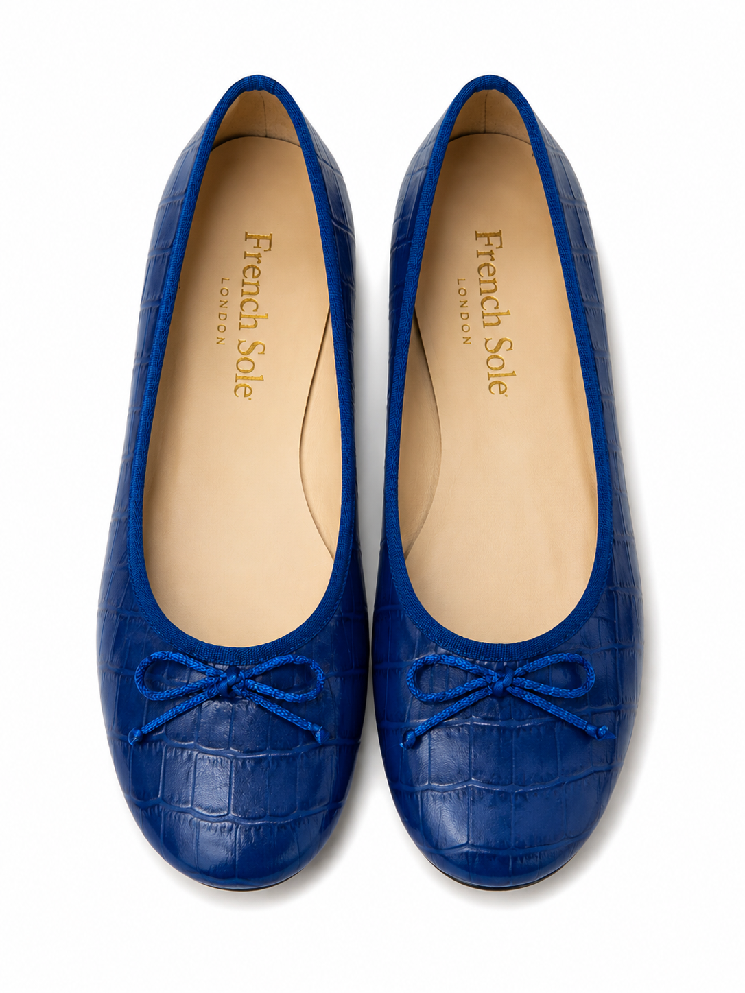 French Sole Womens Maddox Croc Embossed Leather Ballet Pumps in Blue