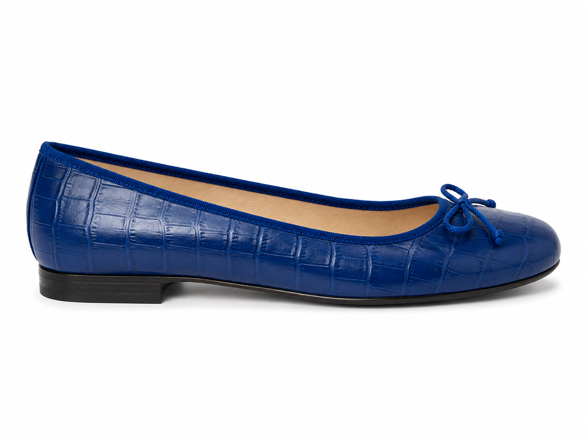 French Sole Womens Maddox Croc Embossed Leather Ballet Pumps in Blue