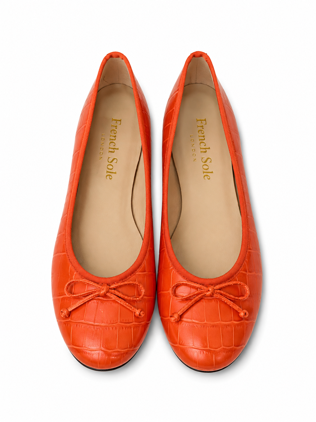 French Sole Womens Maddox Croc Embossed Leather Ballet Pumps in Orange