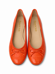 French Sole Womens Maddox Croc Embossed Leather Ballet Pumps in Orange