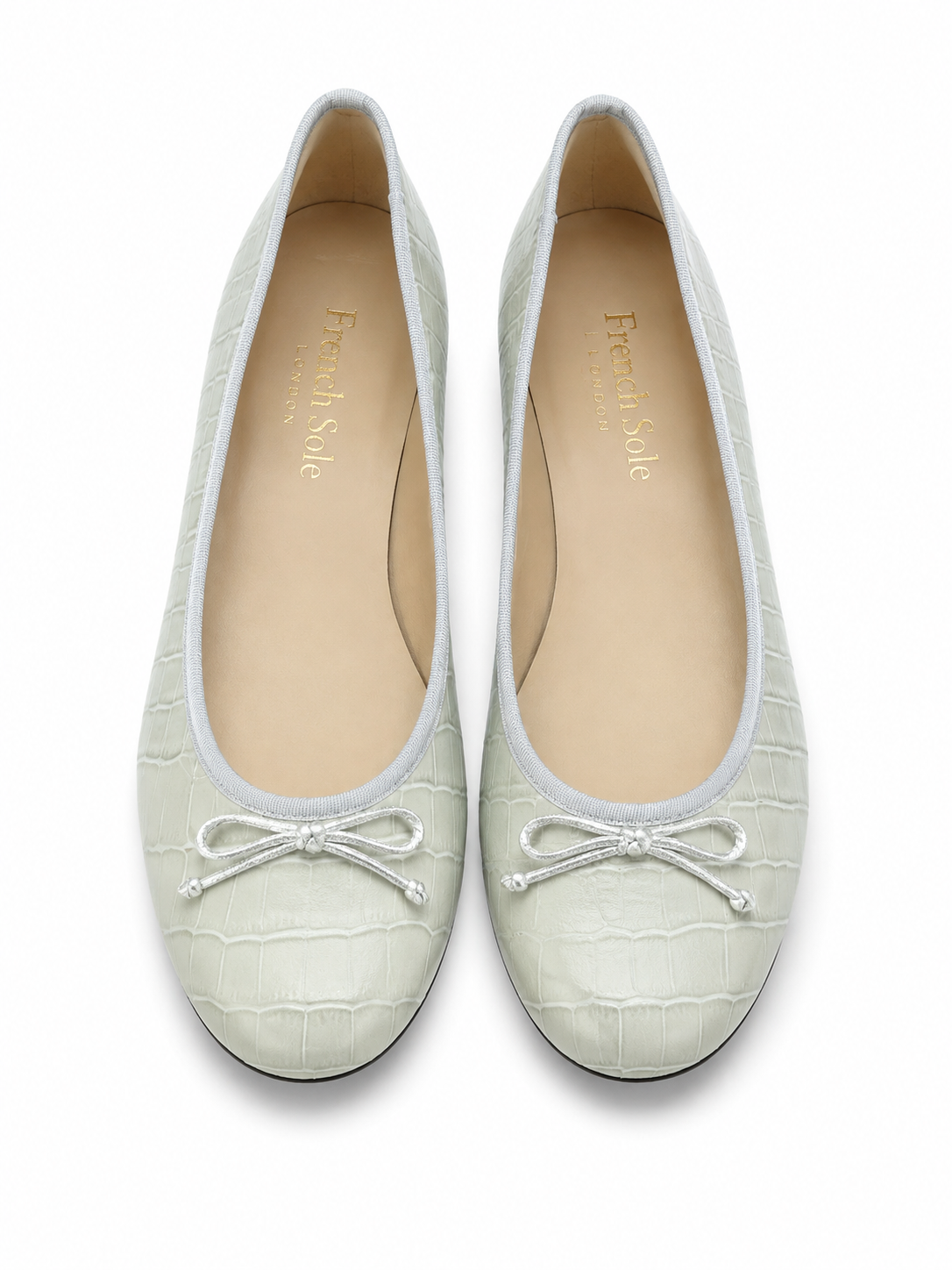 French Sole Womens Maddox Croc Embossed Leather Ballet Pumps in Grey