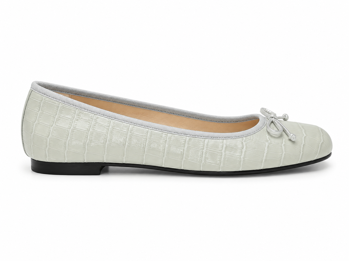 French Sole Womens Maddox Croc Embossed Leather Ballet Pumps in Grey