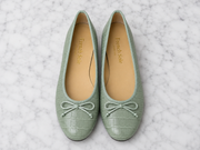 French Sole Womens Maddox Croc Embossed Leather Ballet Pumps in Light Green