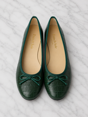 French Sole Womens Maddox Croc Embossed Leather Ballet Pumps in Dark Green