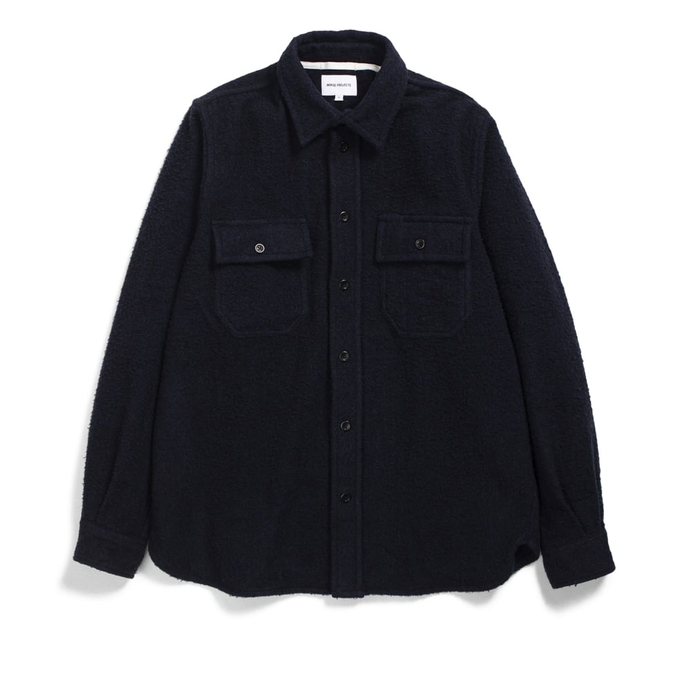 Norse Projects Men's Navy Silas Textured Cotton Wool Overshirt