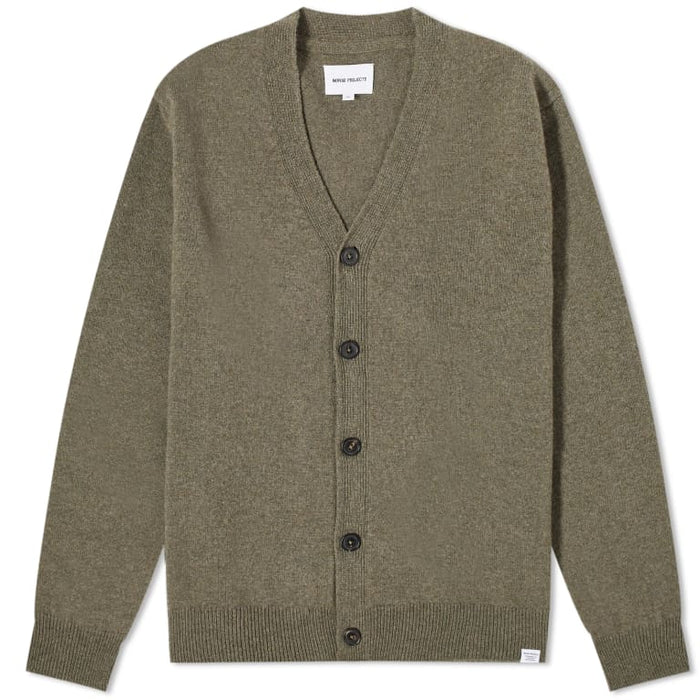 Norse Projects Men's Green Adam Merino Lambswool Cardigan