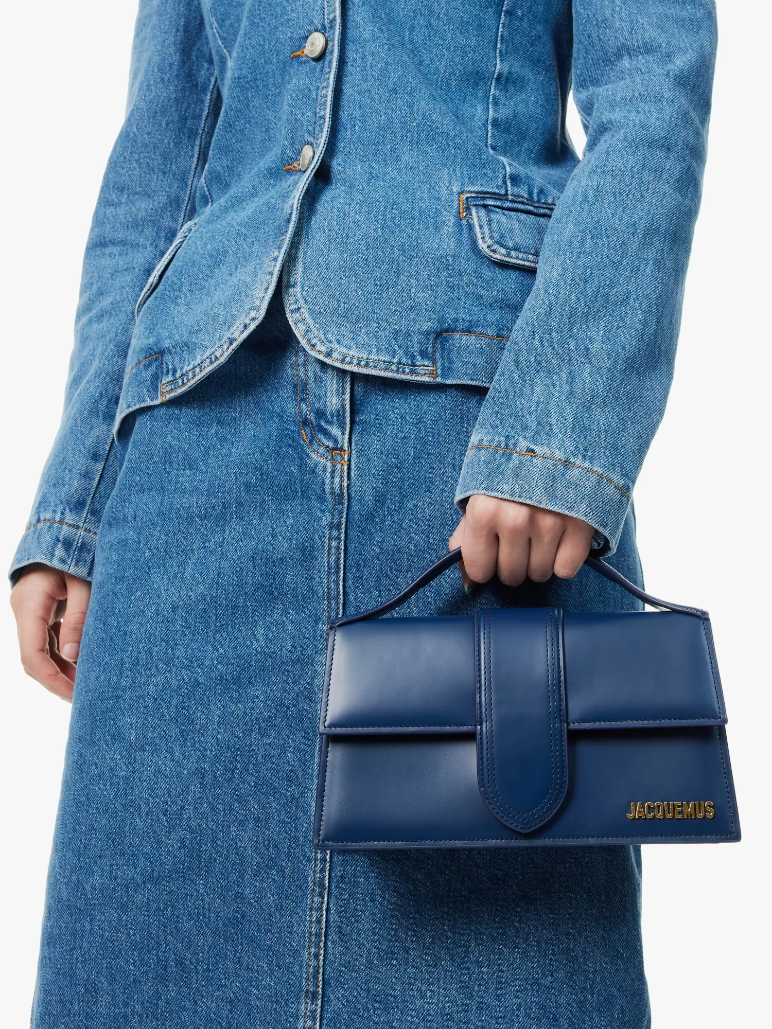 Le Grand Bambino Navy leather crossbody bag with gold hardware