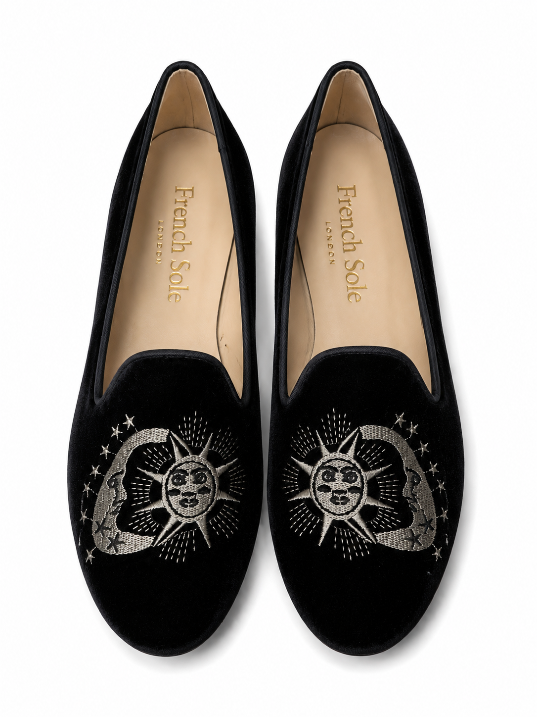French Sole Womens Opera Embroidered Velvet Slippers in Black