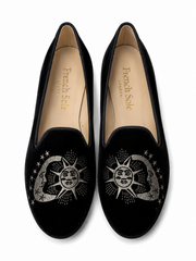 French Sole Womens Opera Embroidered Velvet Slippers in Black