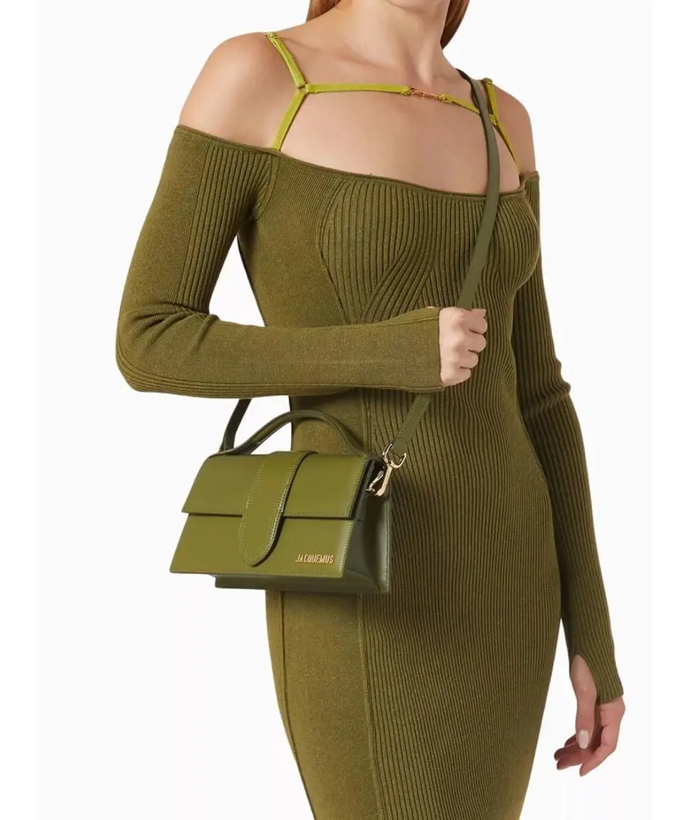 Le Grand Bambino Olive leather crossbody bag with gold hardware