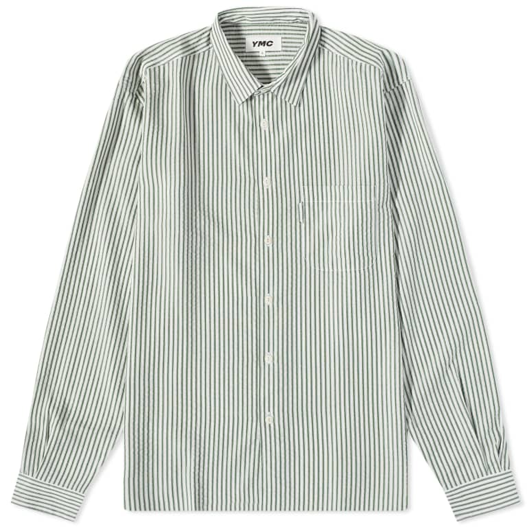 YMC Men's Green Curtis Stripe Shirt