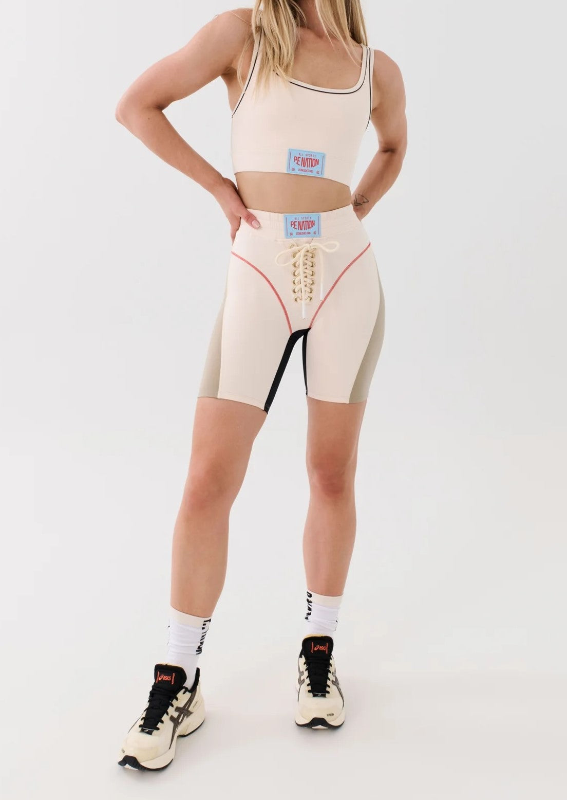 PE Nation Womens Undefeated Bike Short in Beige