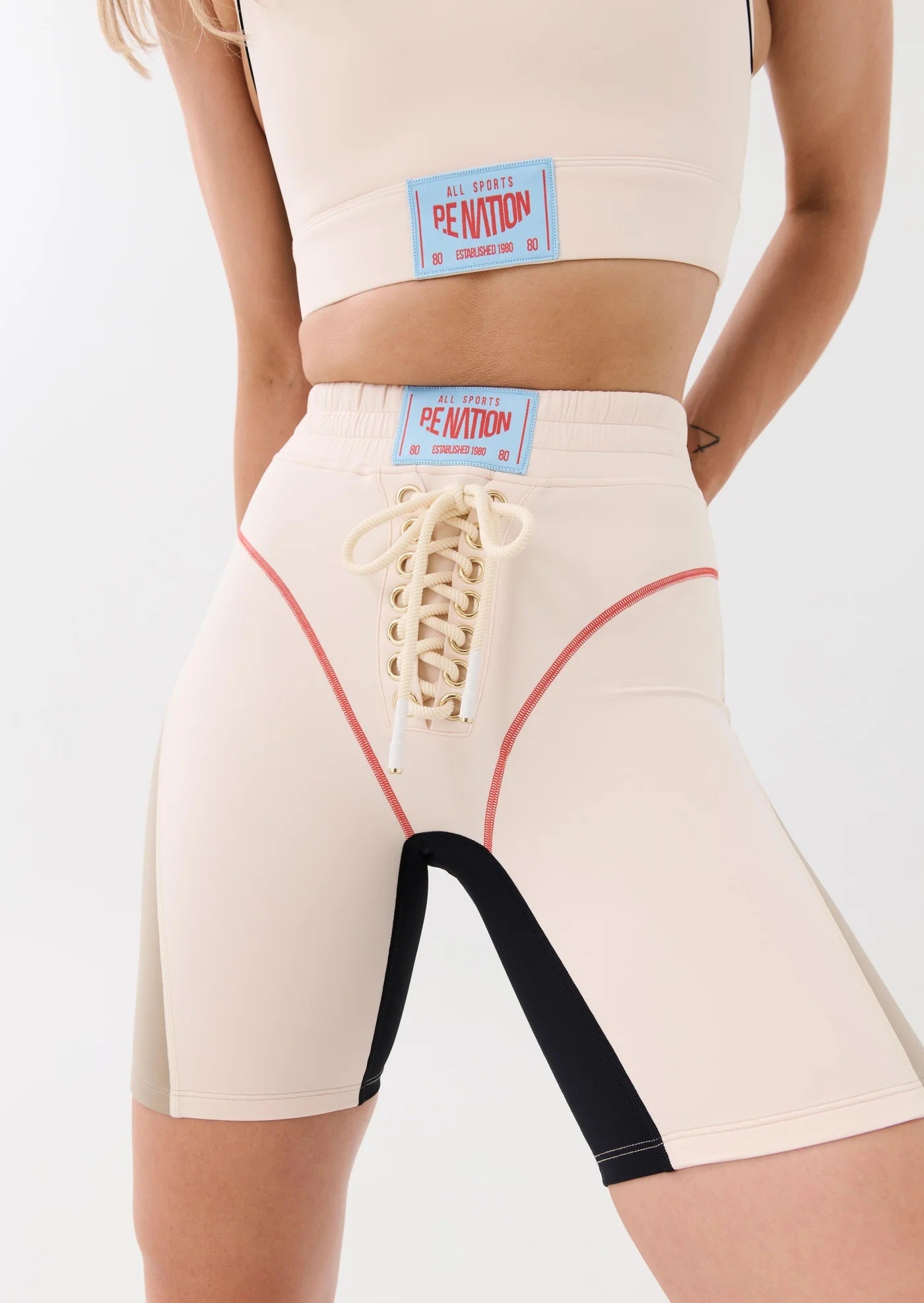 PE Nation Womens Undefeated Bike Short in Beige