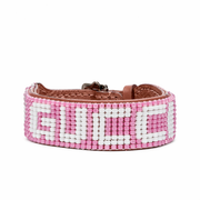 Gucci Womens Beaded-Logo Leather Bracelet