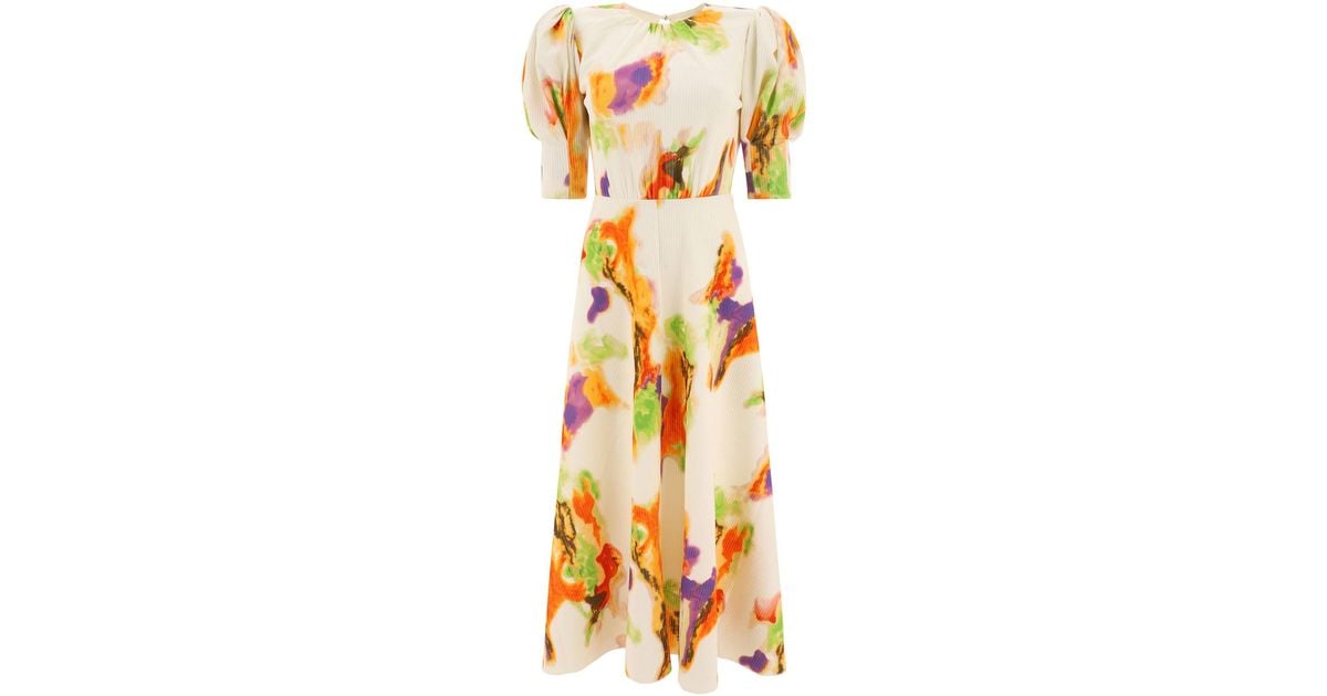 Womens ROTATE Birger Christenson Lavine Puff Sleeve Maxi Dress in White Multi