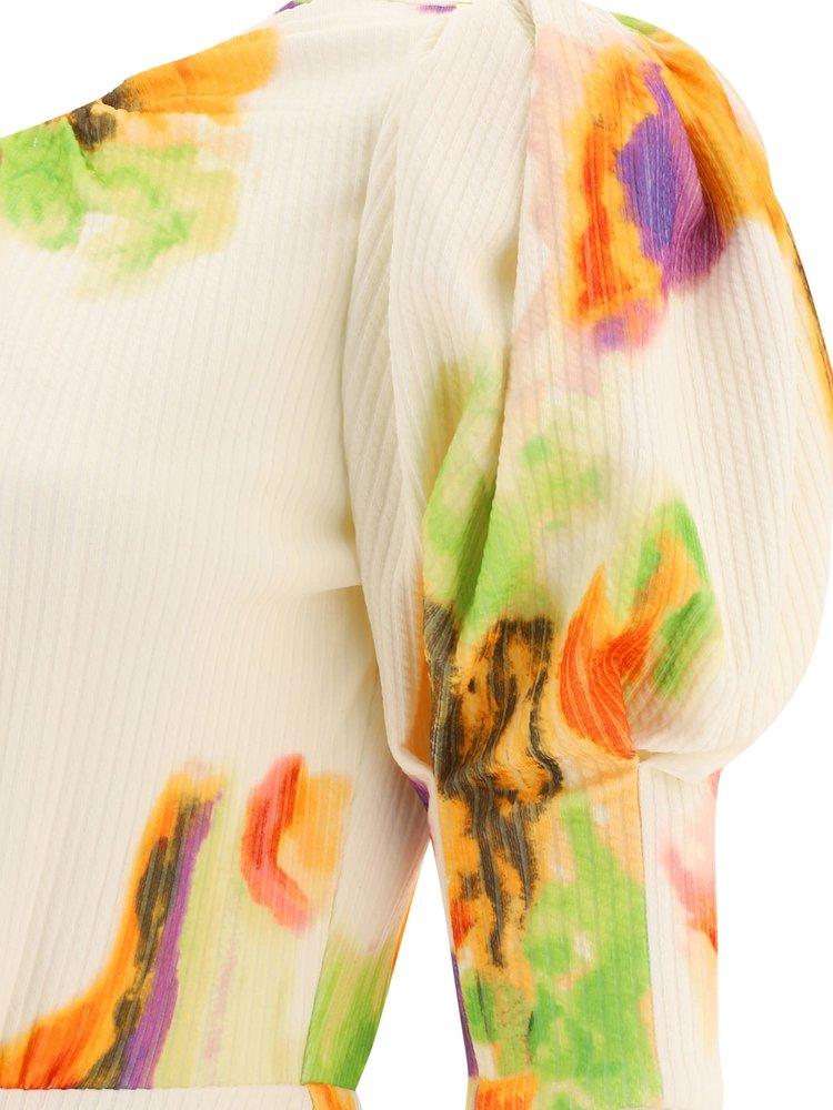 Womens ROTATE Birger Christenson Lavine Puff Sleeve Maxi Dress in White Multi