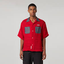 Spring Summer Mens Utility Shirt Red