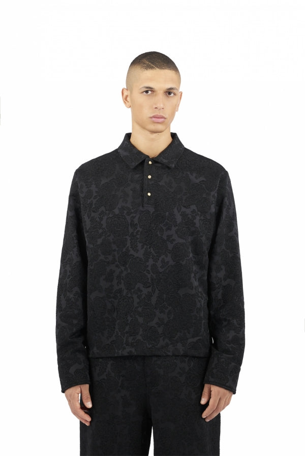 Mens 4Designs Woven Polo Shirt In Black