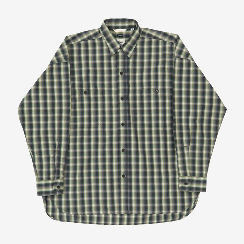 Nanamica Mens Green Check Open Collar Shirt