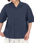 Nanamica Mens Open Collar Half Sleeve Shirt Navy