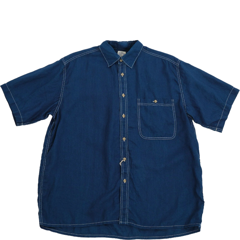 Orslow Mens Short Sleeve Indigo Linen Shirt