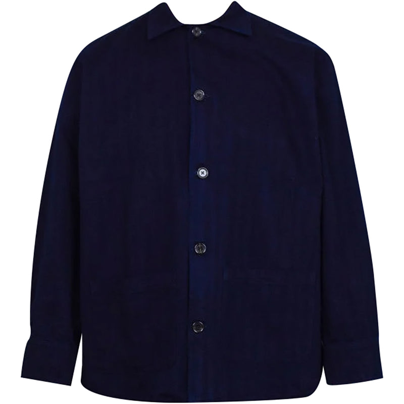 Universal Works Mens Travail Indigo Herringbone Denim Long Sleeve Shirt