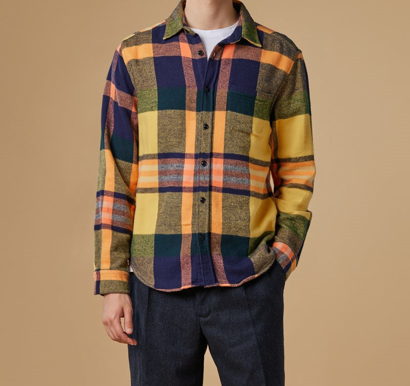 Portuguese Flannel Mens Navy Check Long Sleeve Shirt