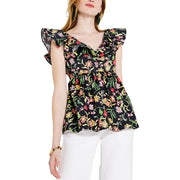 Womens Kate Spade New York Rooftop Garden Floral Ruffle Tops in Black Multi
