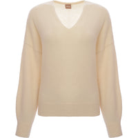 Fondianan Womens White Wool Mix V-Neck Jumper