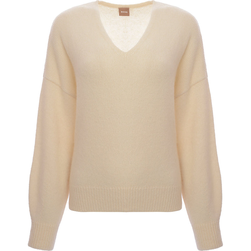 Fondianan Womens White Wool Mix V-Neck Jumper