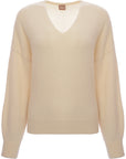 Fondianan Womens White Wool Mix V-Neck Jumper