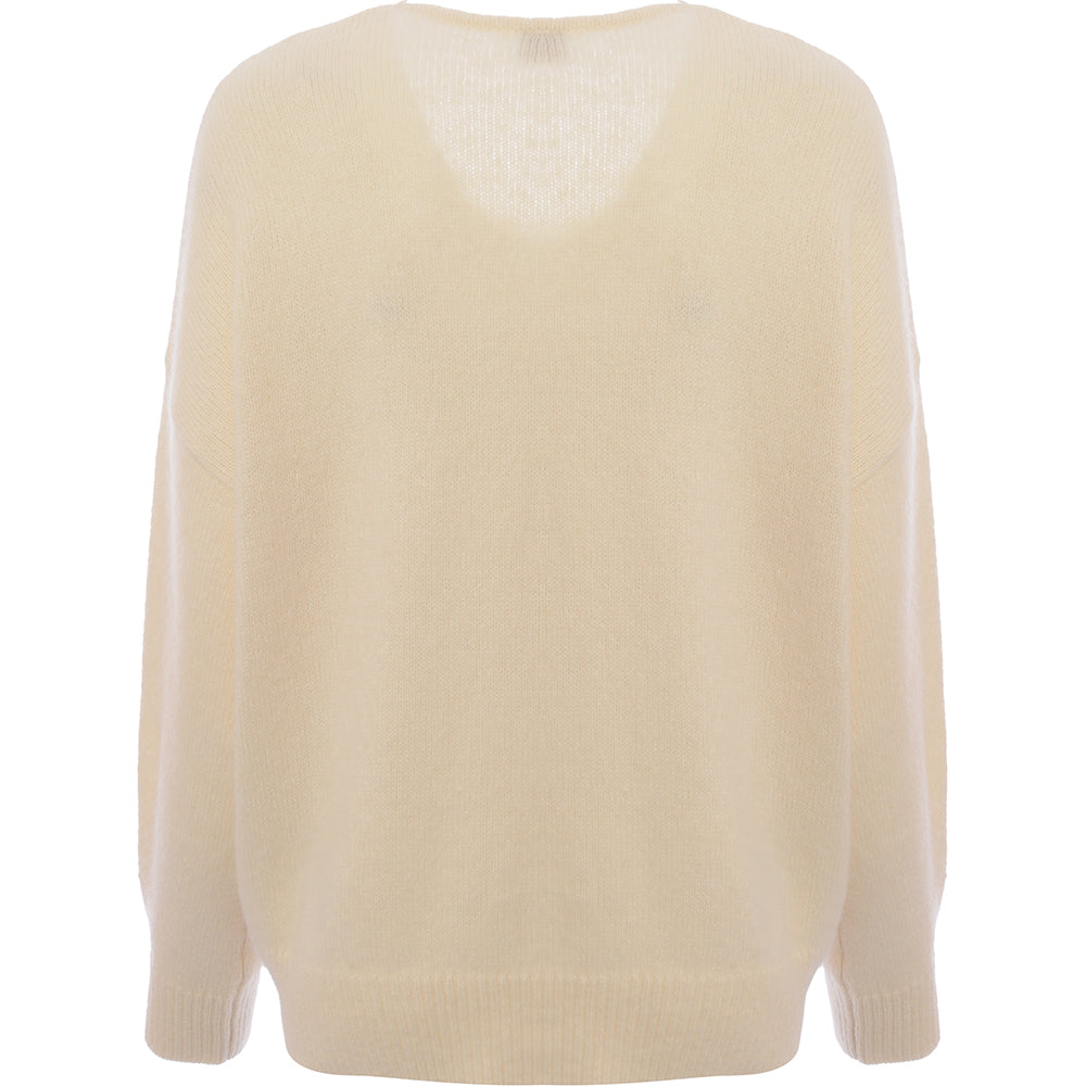 Fondianan Womens White Wool Mix V-Neck Jumper