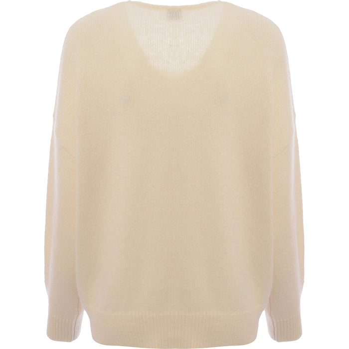 Fondianan Womens White Wool Mix V-Neck Jumper