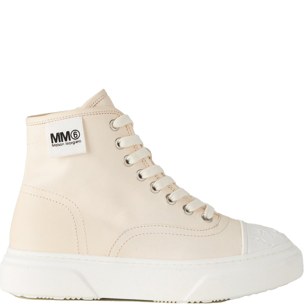 Unisex Kids MM6 Logo Zip Up Laced Cream Boots in Cream