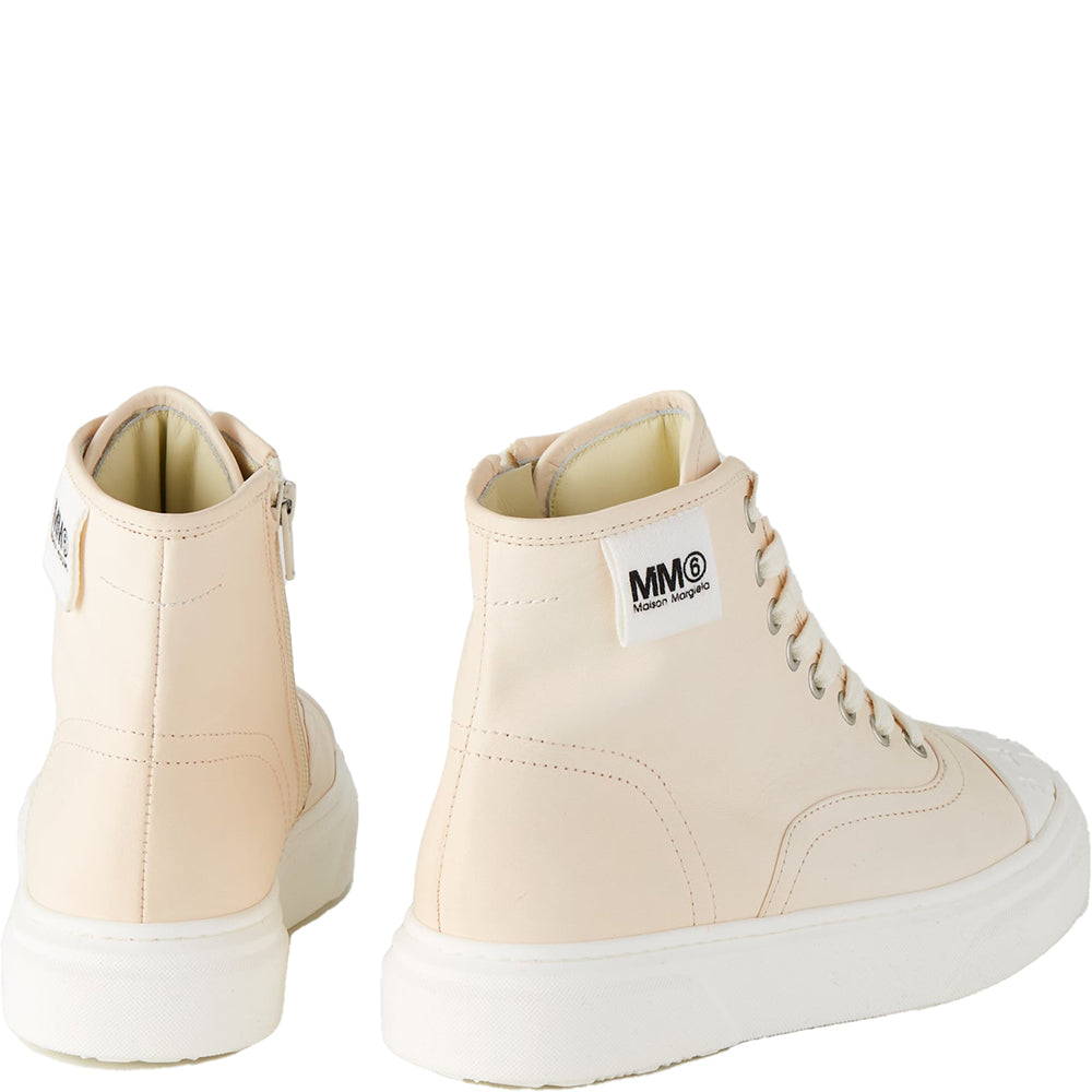 Unisex Kids MM6 Logo Zip Up Laced Cream Boots in Cream