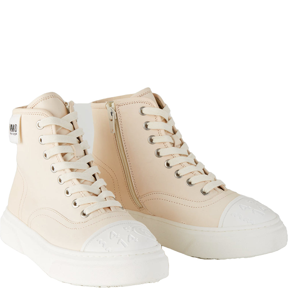 Unisex Kids MM6 Logo Zip Up Laced Cream Boots in Cream