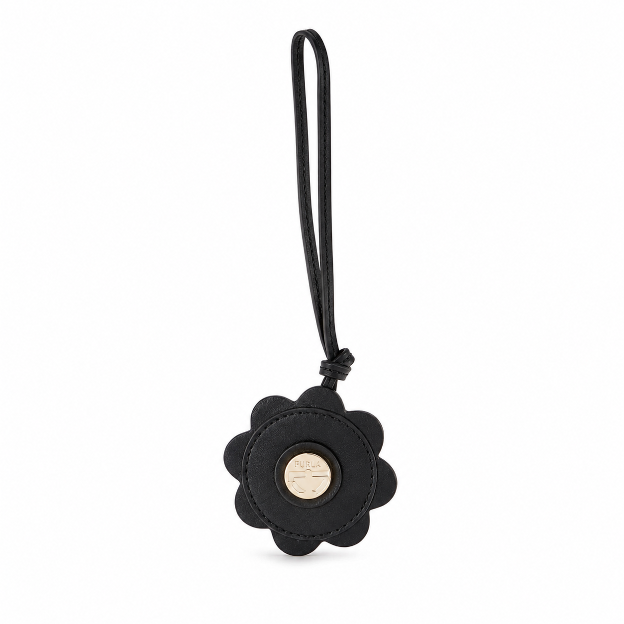 FURLA SFERA AIR TAG FLOWER CHARM IN BLACK