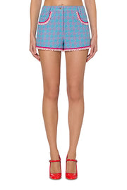 Houndstooth Cotton Shorts in Blue