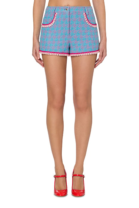 Houndstooth Cotton Shorts in Blue